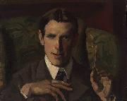 Hugh Ramsay Self-portrait, bust showing hands oil painting on canvas